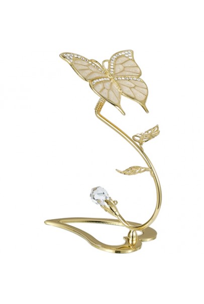 24K GOLD PLATED BUTTERFLY ON SPRING FLOWER  